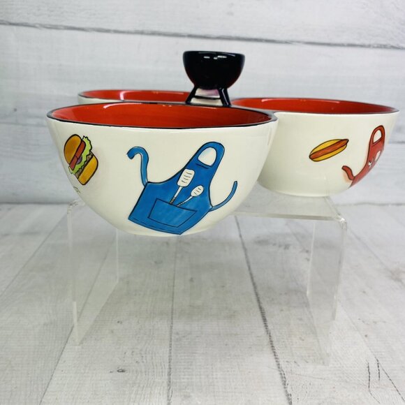 Clay Art GRILL TIME Hand Painted Summer Fun  3 Section Ceramic Condiment Server - Picture 6 of 16